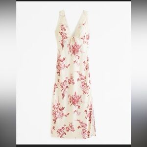 Abercrombie & Fitch Cream Maxi Slip Dress with Rose Floral Print
